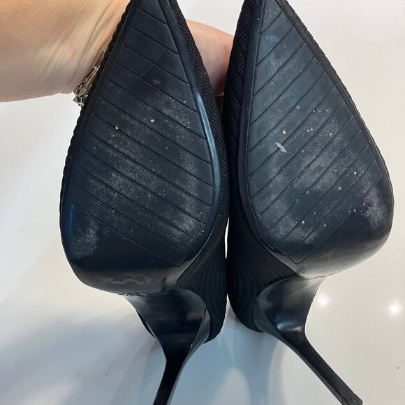Zara Black Ribbed Fabric Stretch High Pointy Toe Pumps Heels Size 38 - Picture 9 of 10